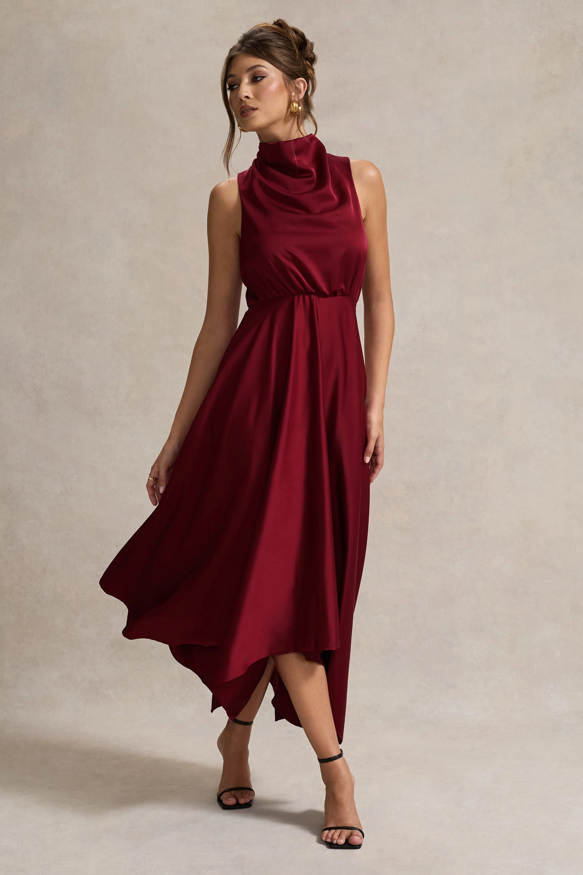Kerri | Berry Satin Cowl-Neck Maxi Dress