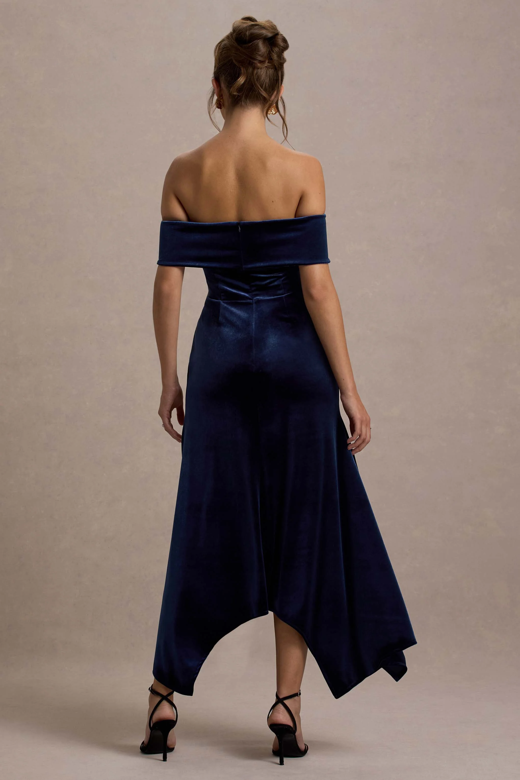 Halia | Navy Velvet Bardot Maxi Dress