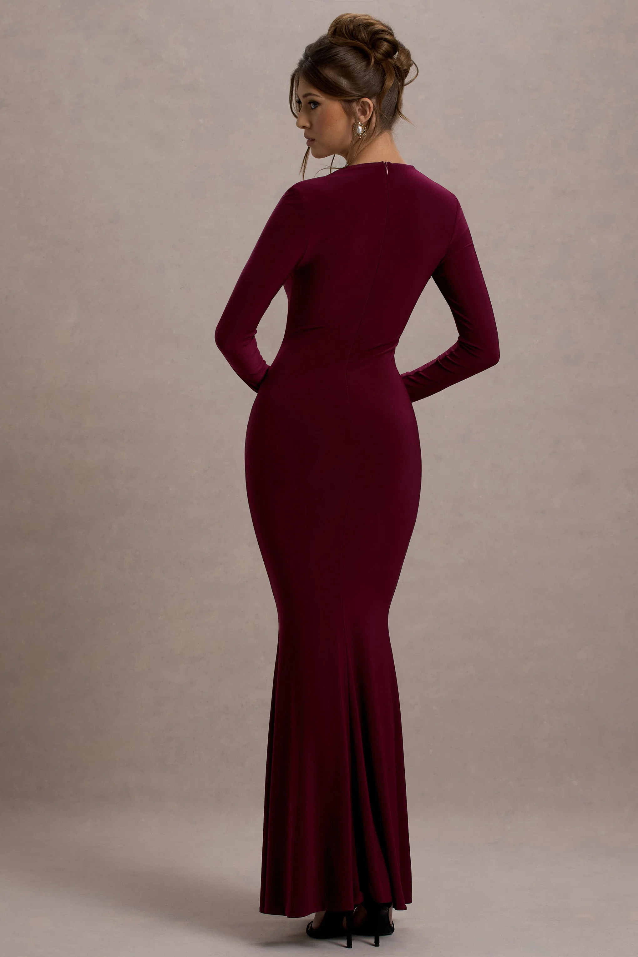 Maja | Burgundy Square-Neck Long-Sleeve Maxi Dress