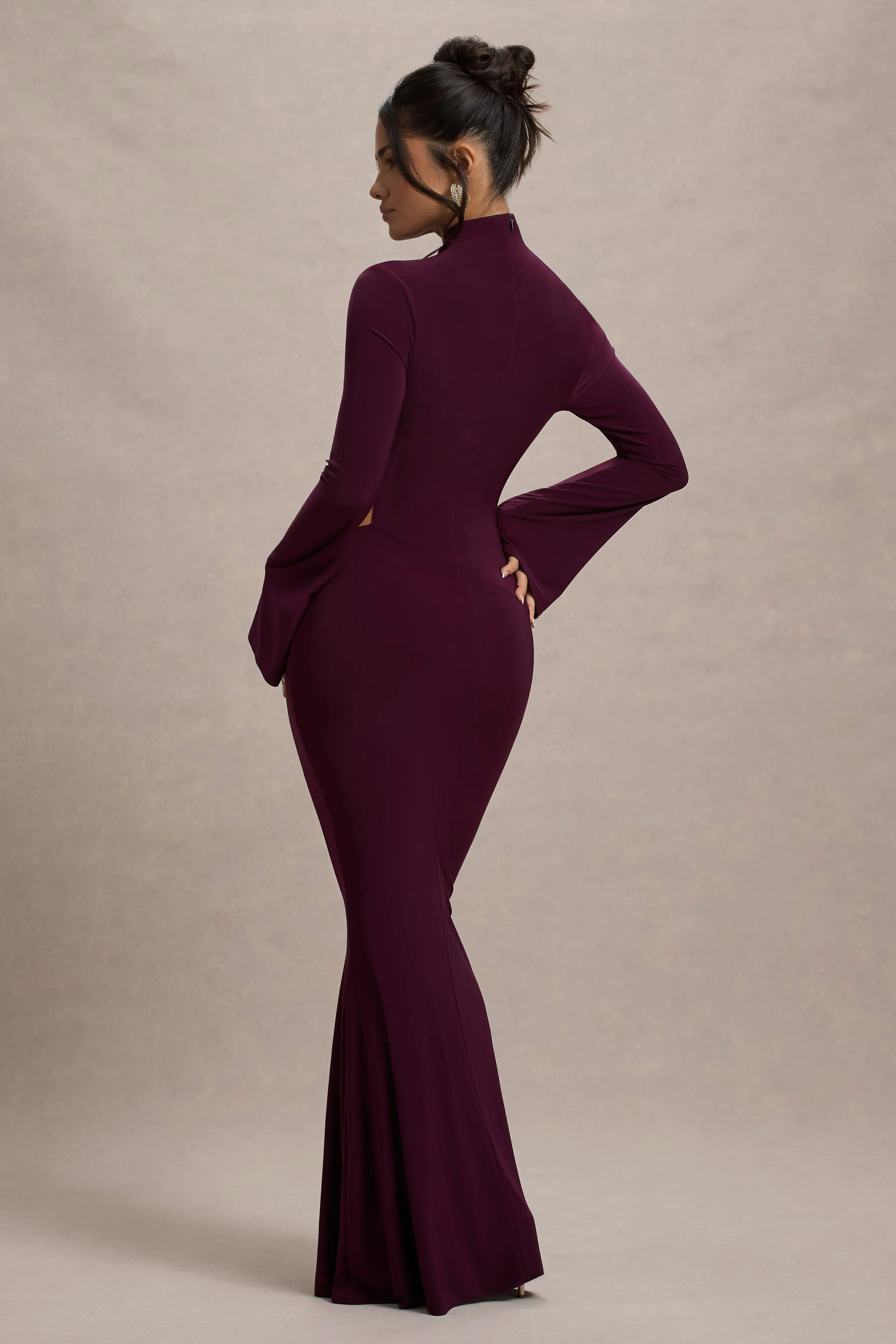 Anderson | Burgundy High-Neck Cut-Out Maxi Dress