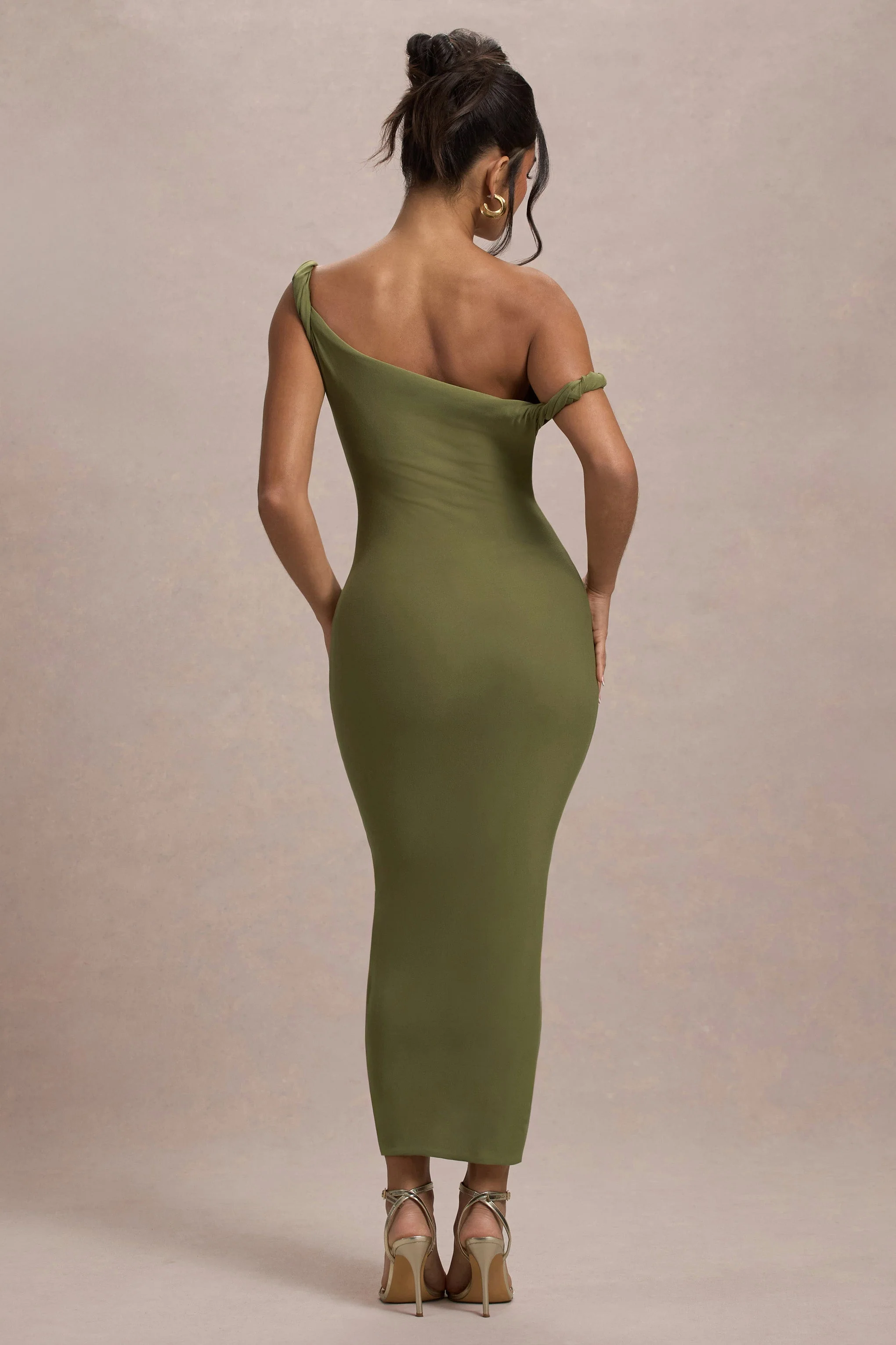 Salome | Olive Twisted Asymmetric Midi Dress