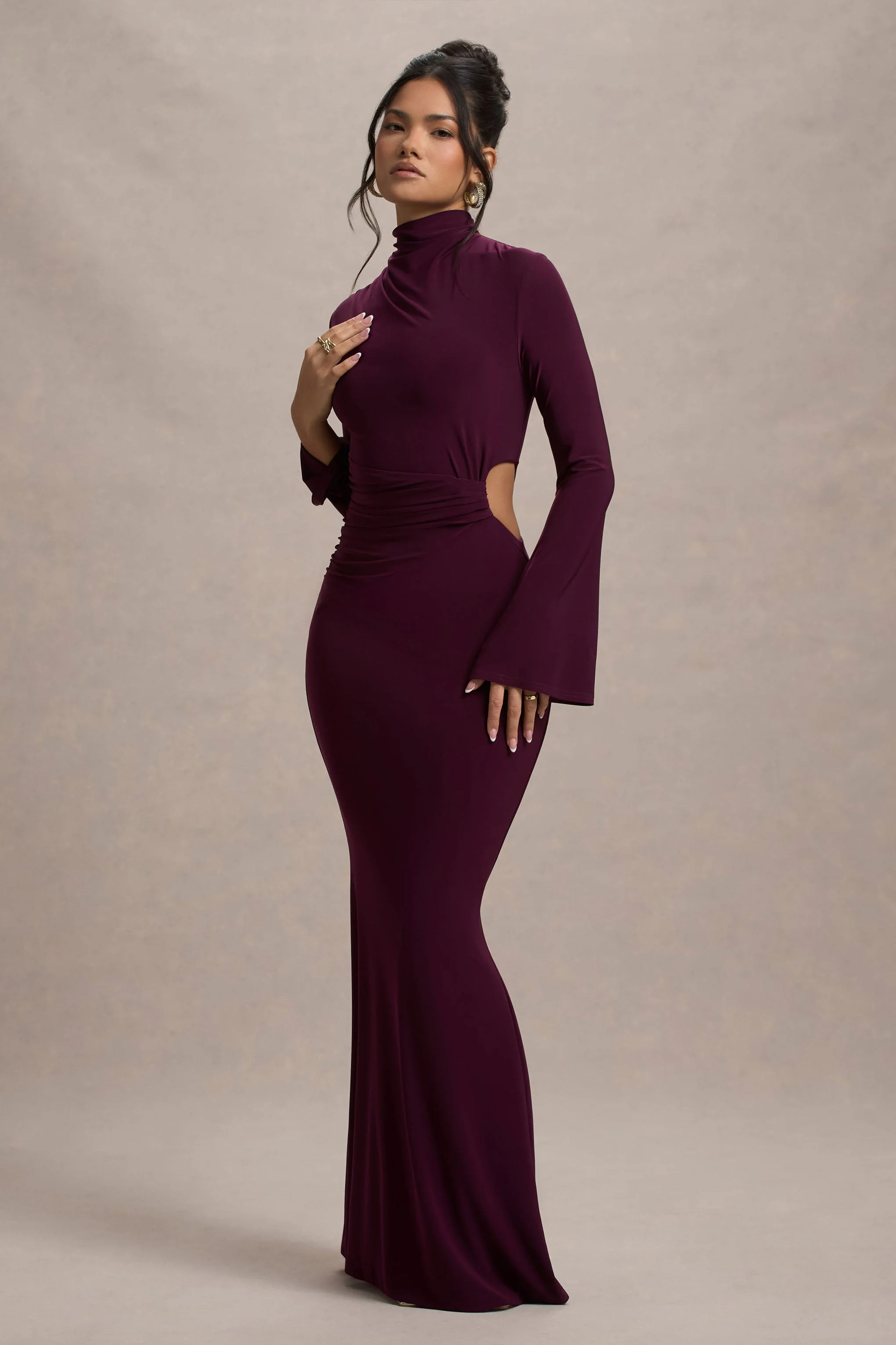 Anderson | Burgundy High-Neck Cut-Out Maxi Dress