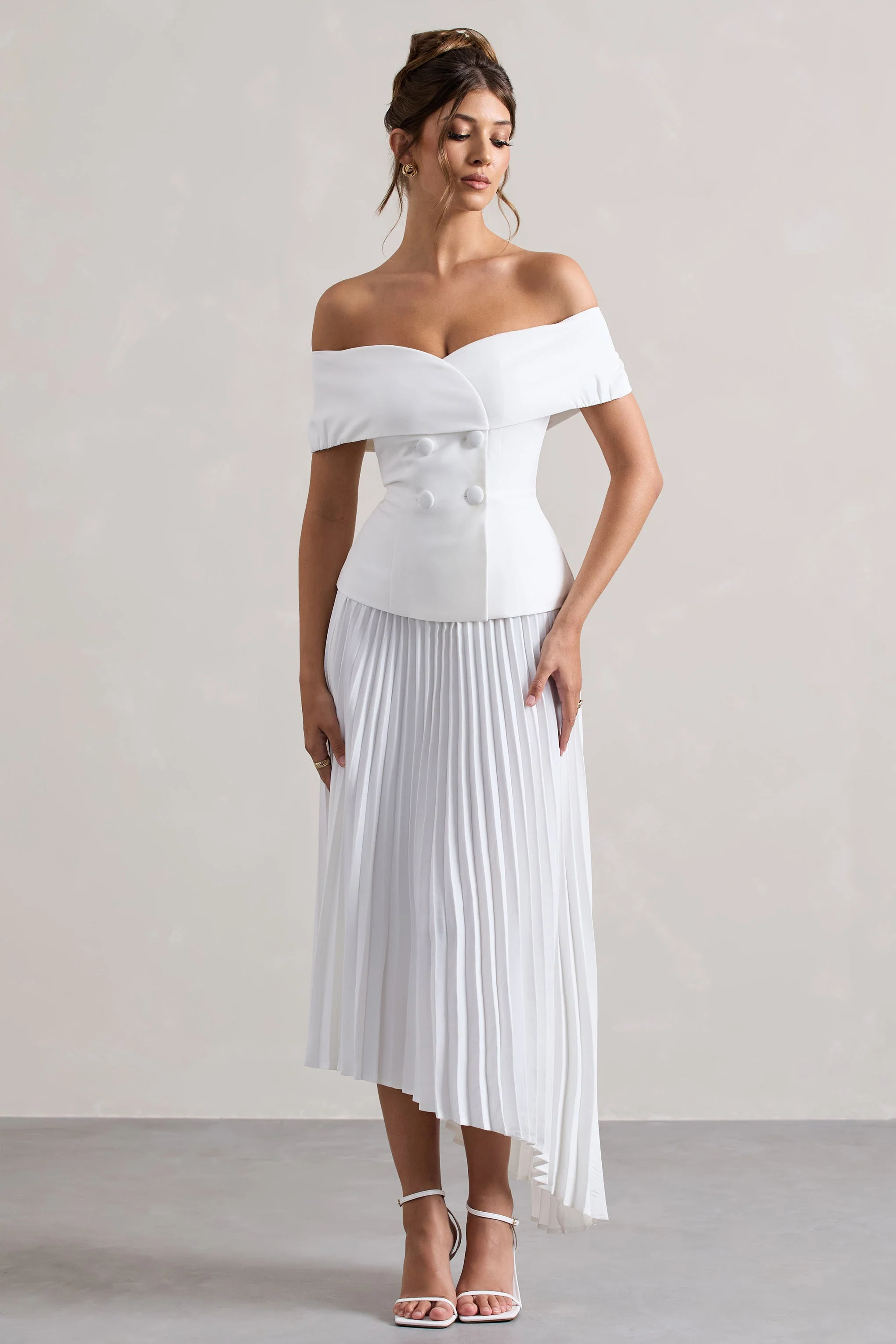 Hattie | White Bardot Tailored Maxi Dress With Plisse Skirt