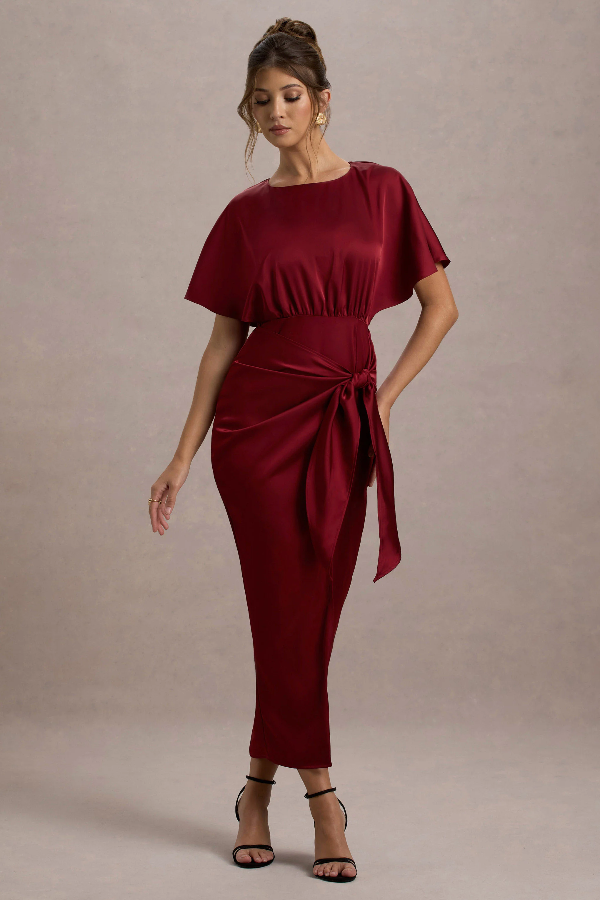 Mika | Port Satin Short-Sleeve Wrap Maxi Dress