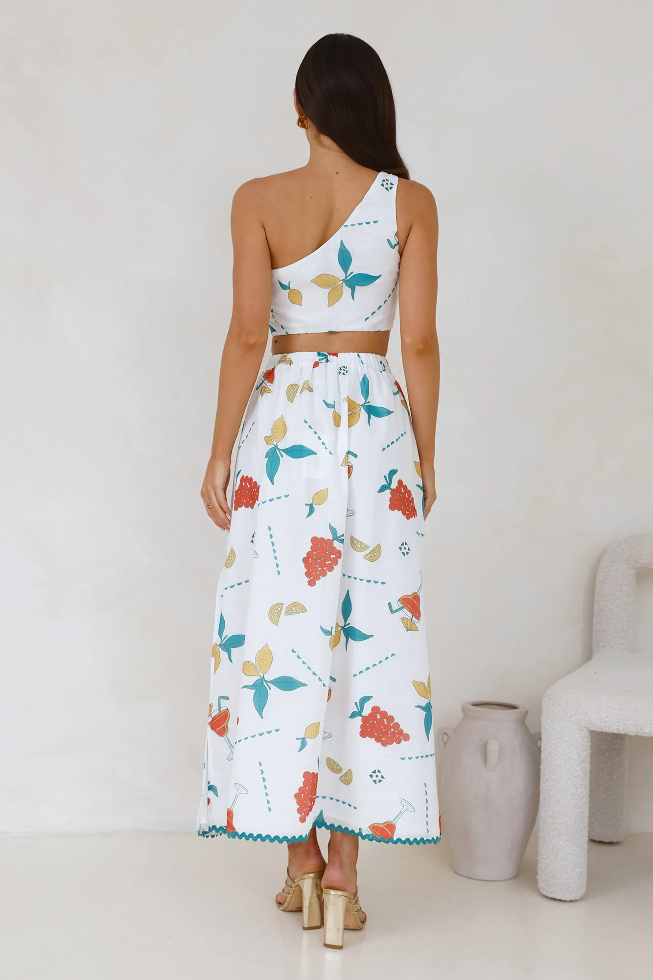 Citrus Squeeze One Shoulder Crop Top White