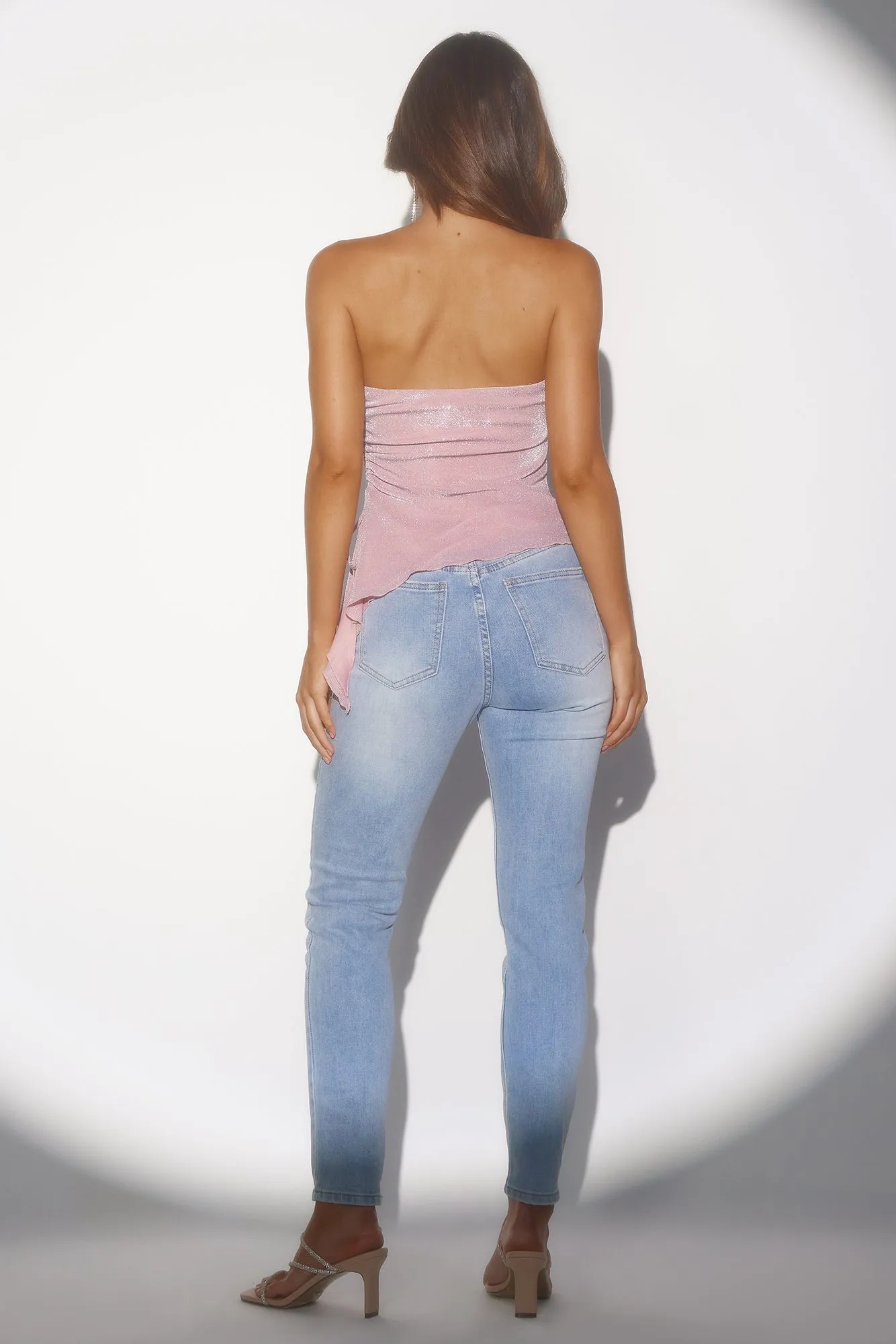 Chicago Nights Strapless Glitter Crop Top Pink