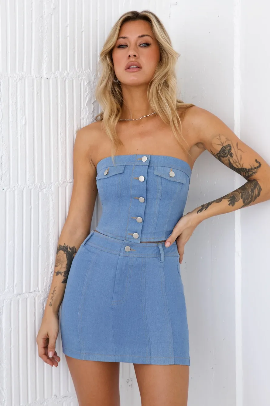 Paid Attendance Denim Crop Top Light Denim