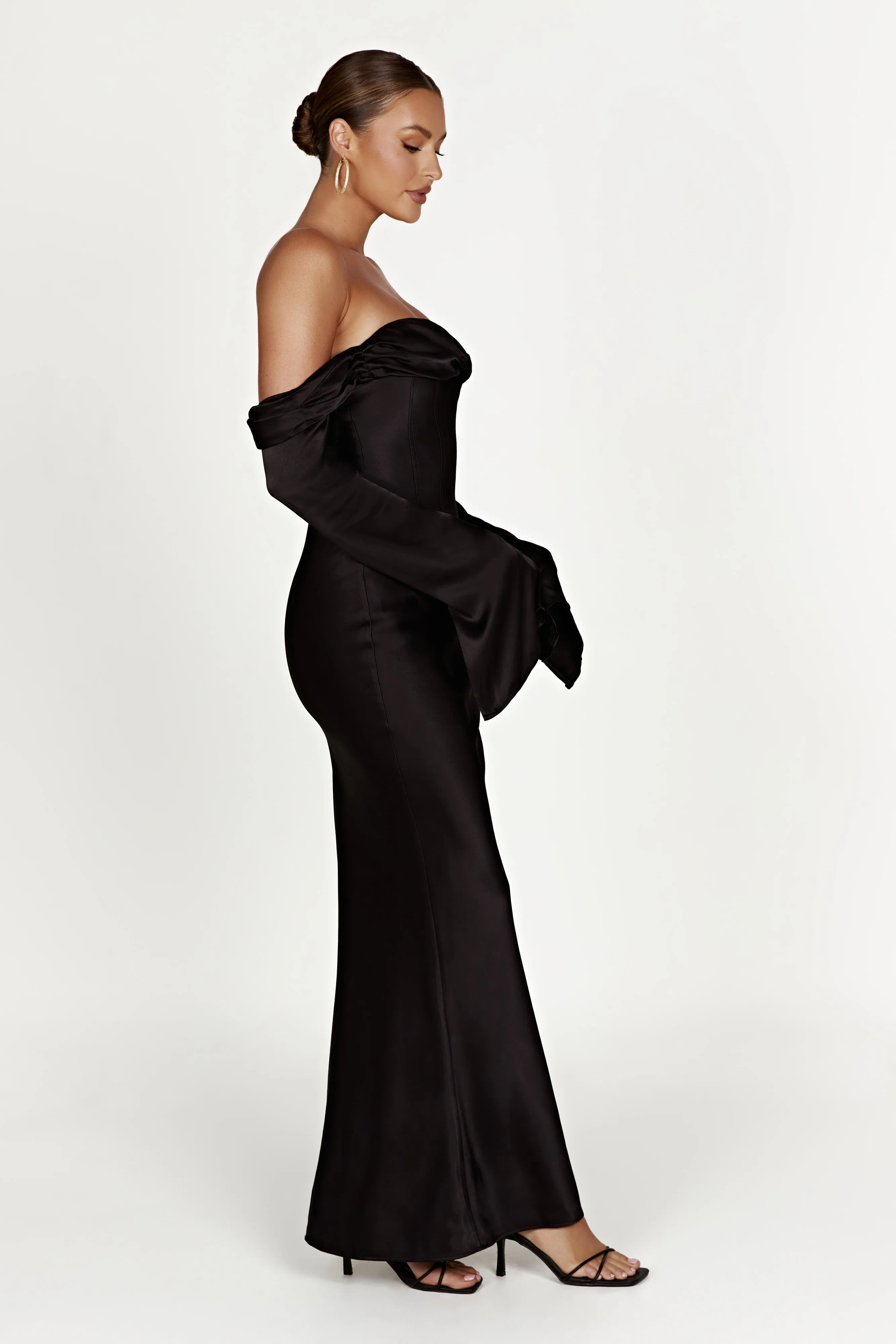 Giselle Off Shoulder Cowl Neck Maxi Dress - Black
