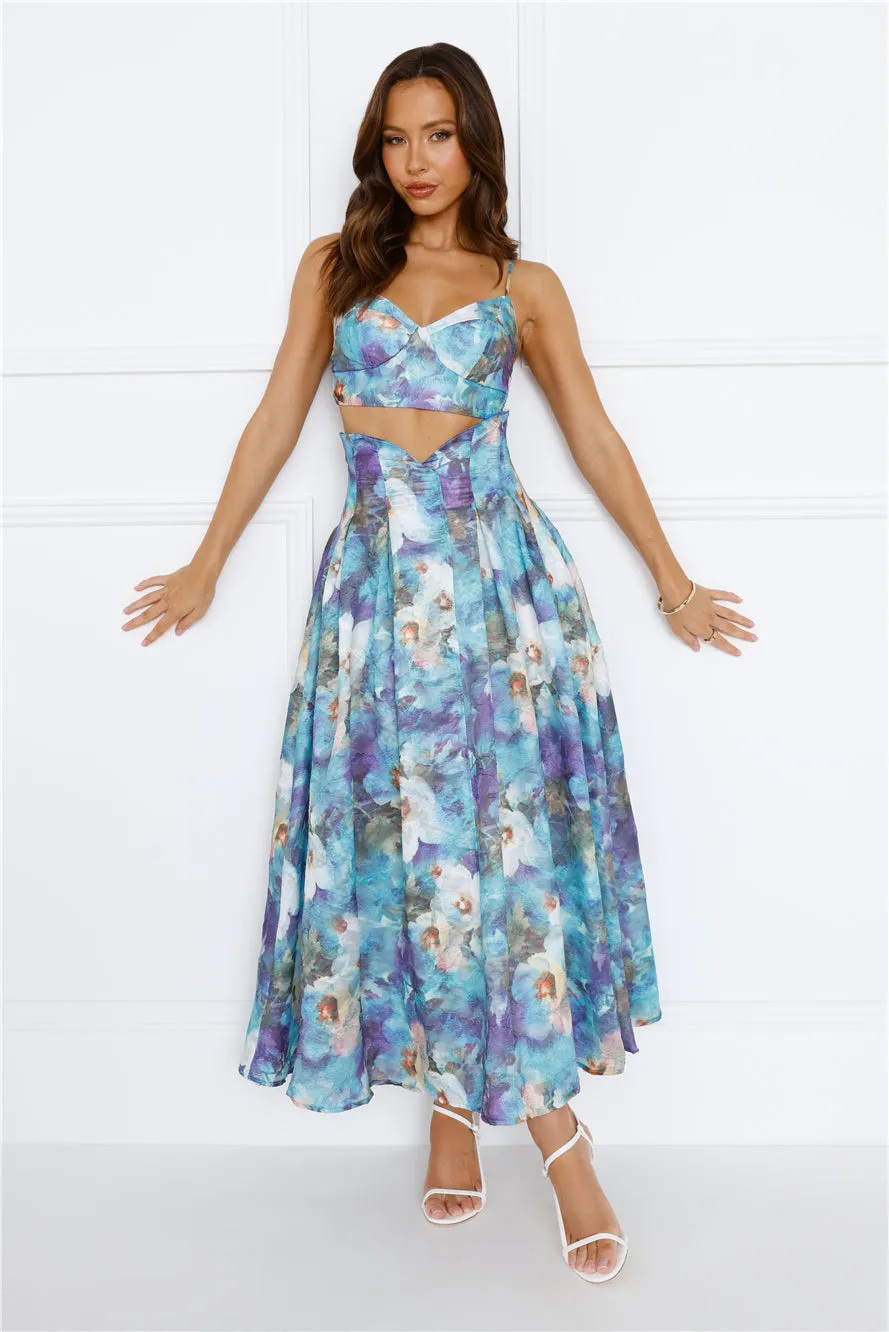 Unique Flare Maxi Skirt Blue