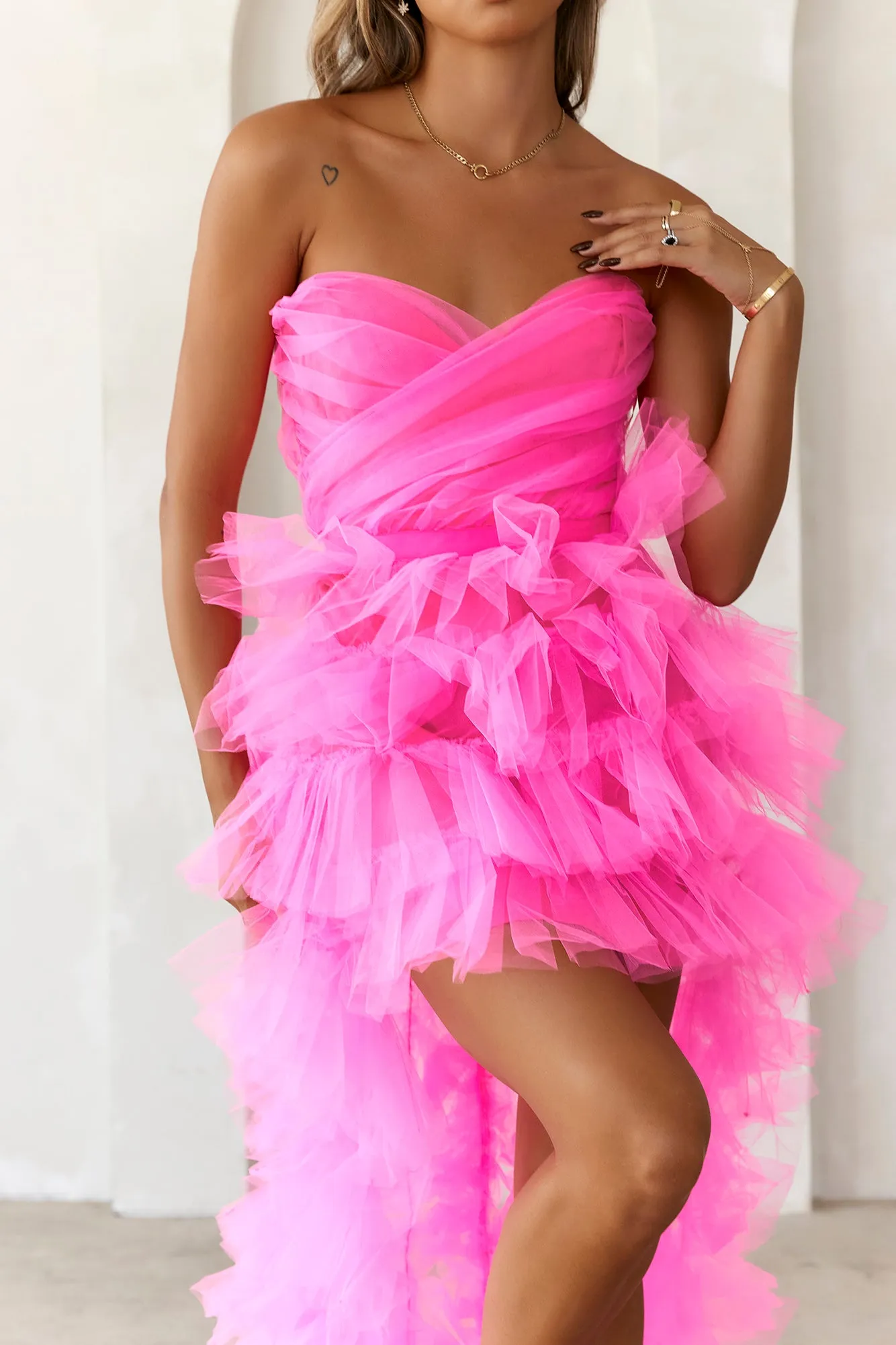 She's The Main Girl High Low Tulle Dress Neon Pink