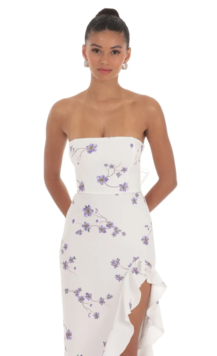 Strapless Back Bow Corset Maxi Dress in Navy
