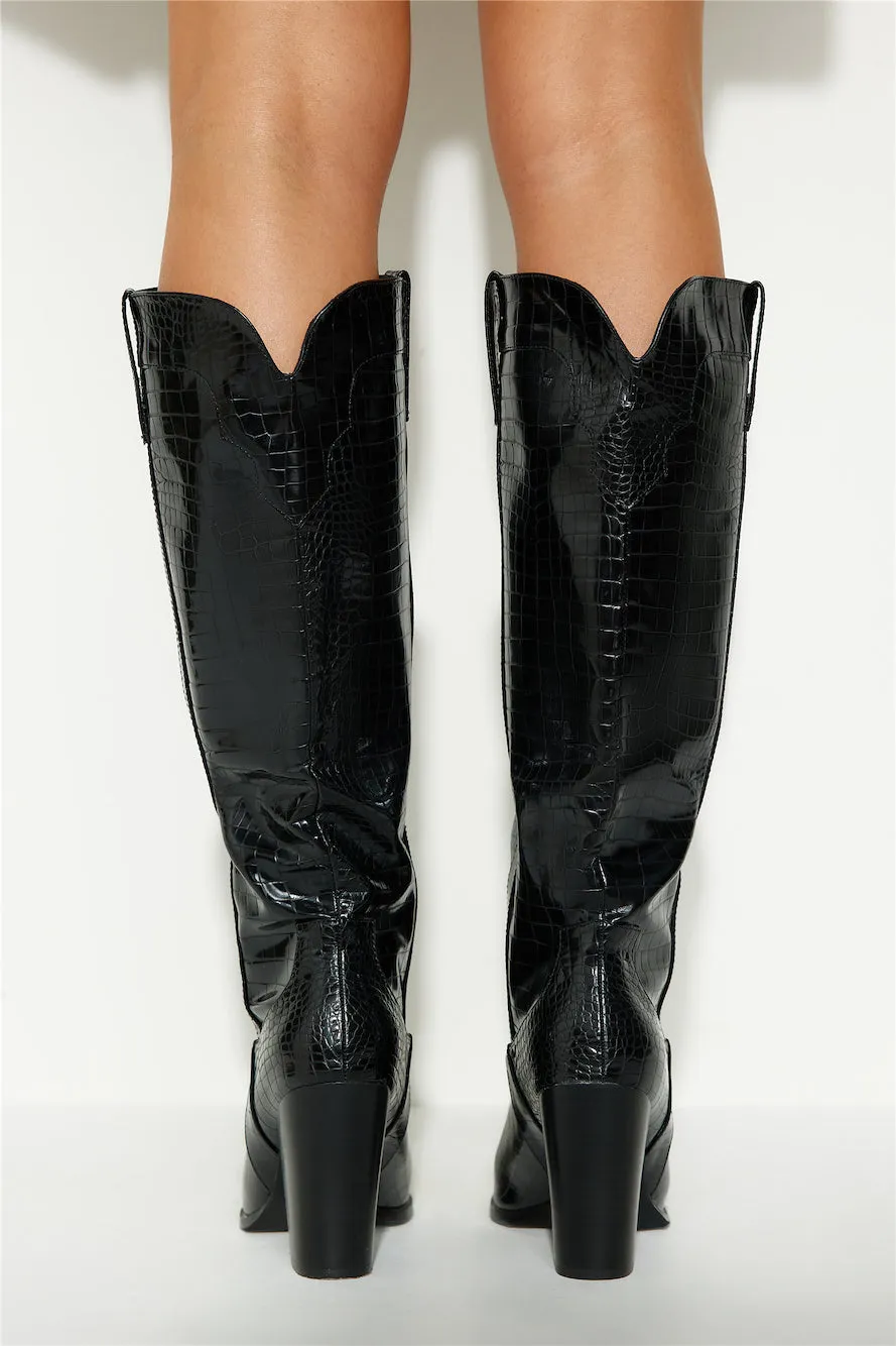 BILLINI Francoise Boots Shiny Black Croc