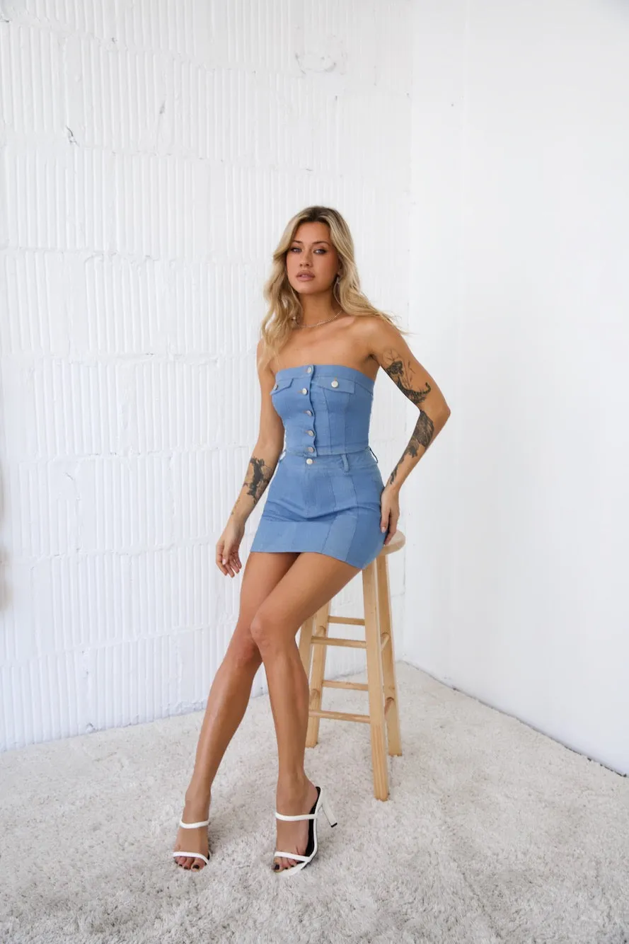 Paid Attendance Denim Crop Top Light Denim