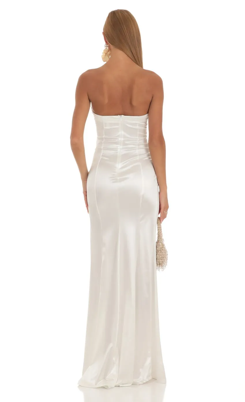 Strapless Satin Maxi Dress in Blue