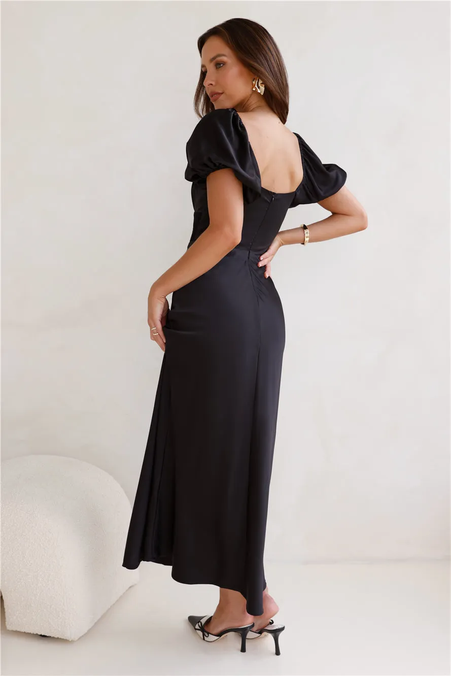Connected By Love Satin Maxi Dress Black