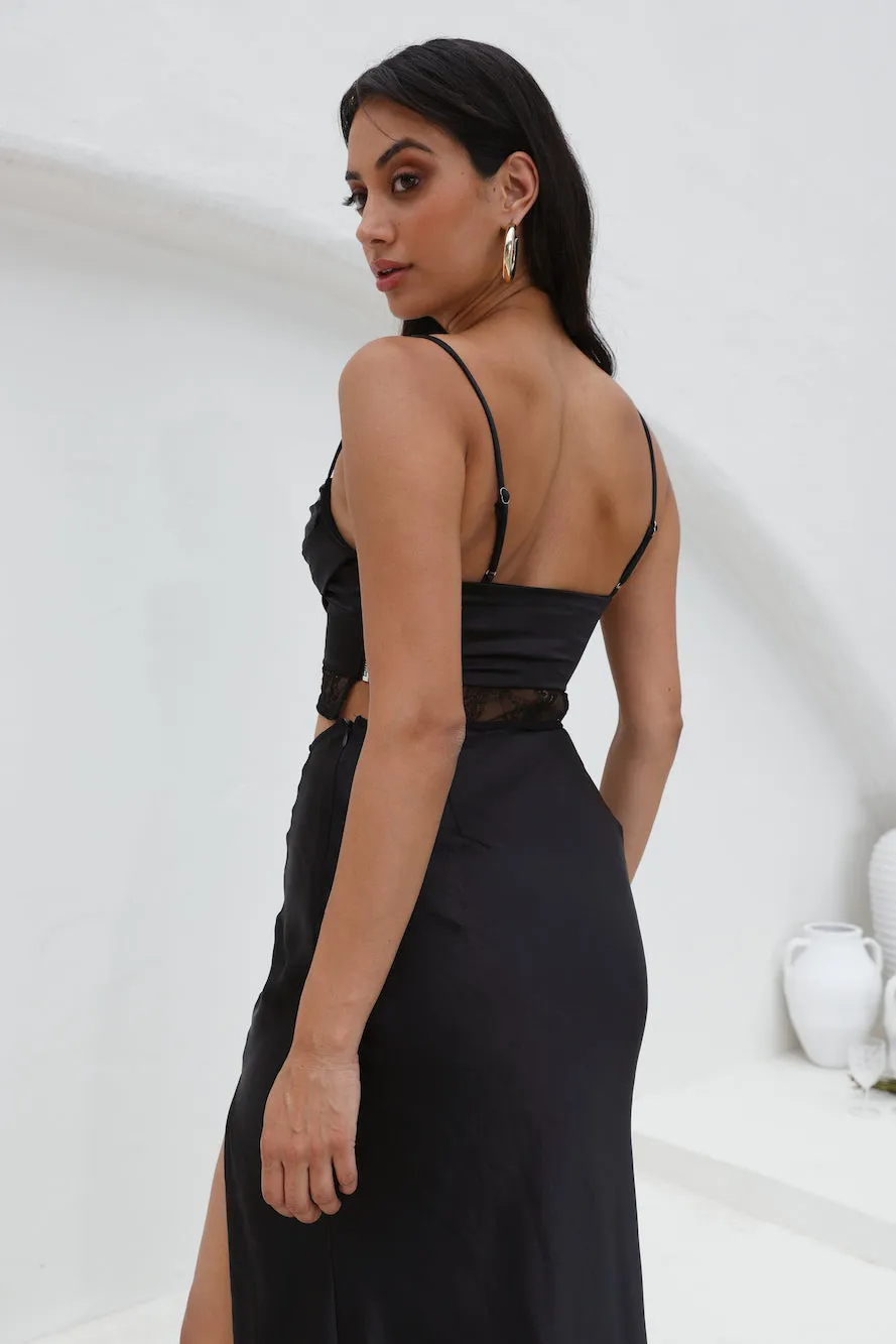 Lavishness Satin Crop Top Black