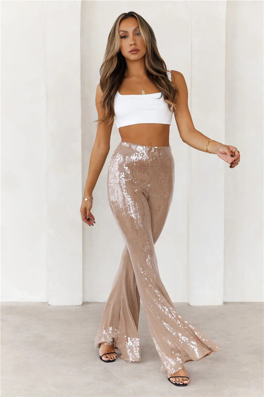 Grooving Sequin Wide Leg Pants Beige