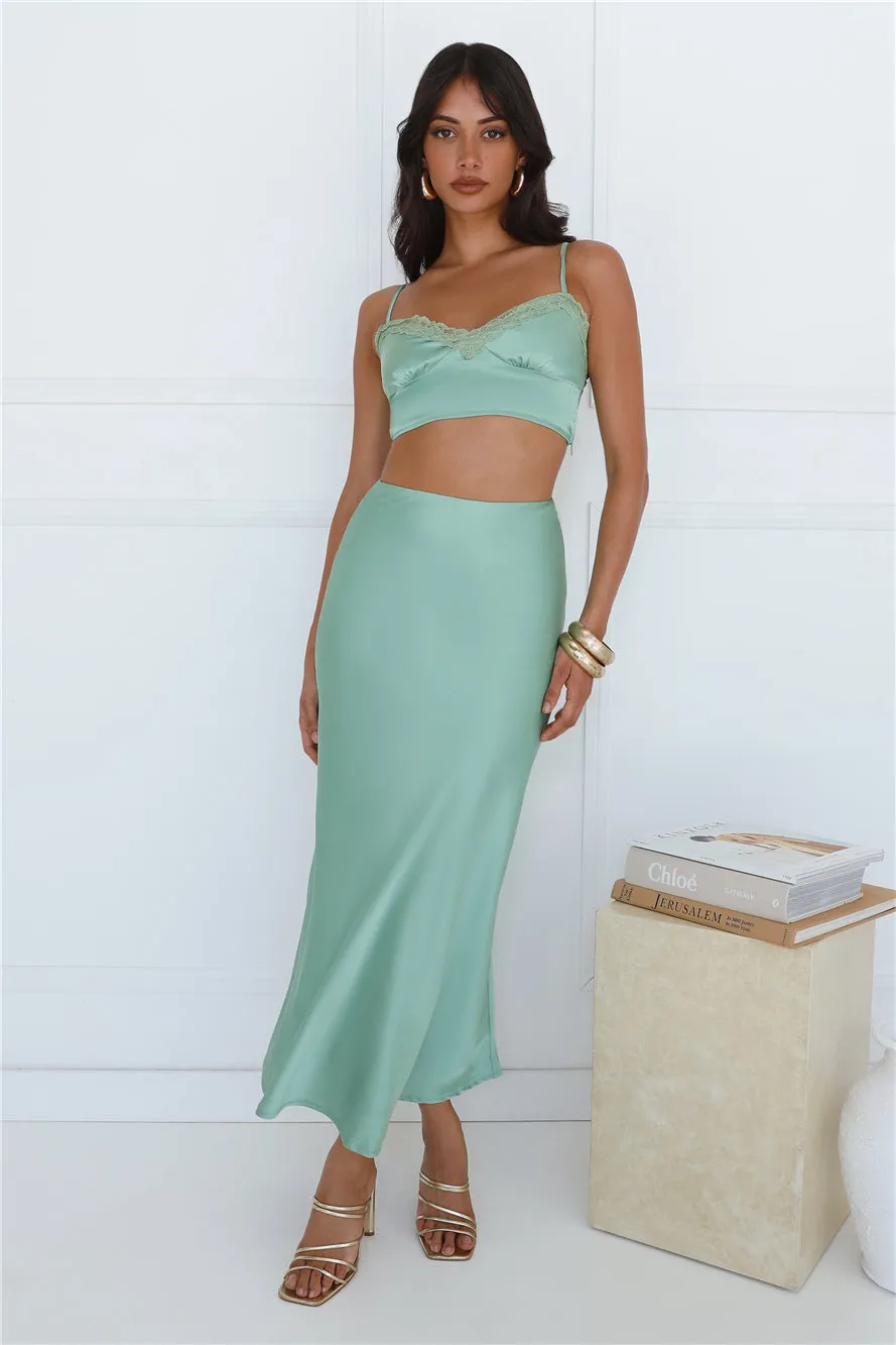 Forest Secrets Satin Maxi Skirt Green
