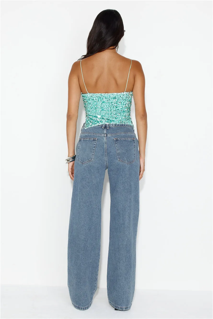 Sparkling Diamond Sequin Crop Top Mint