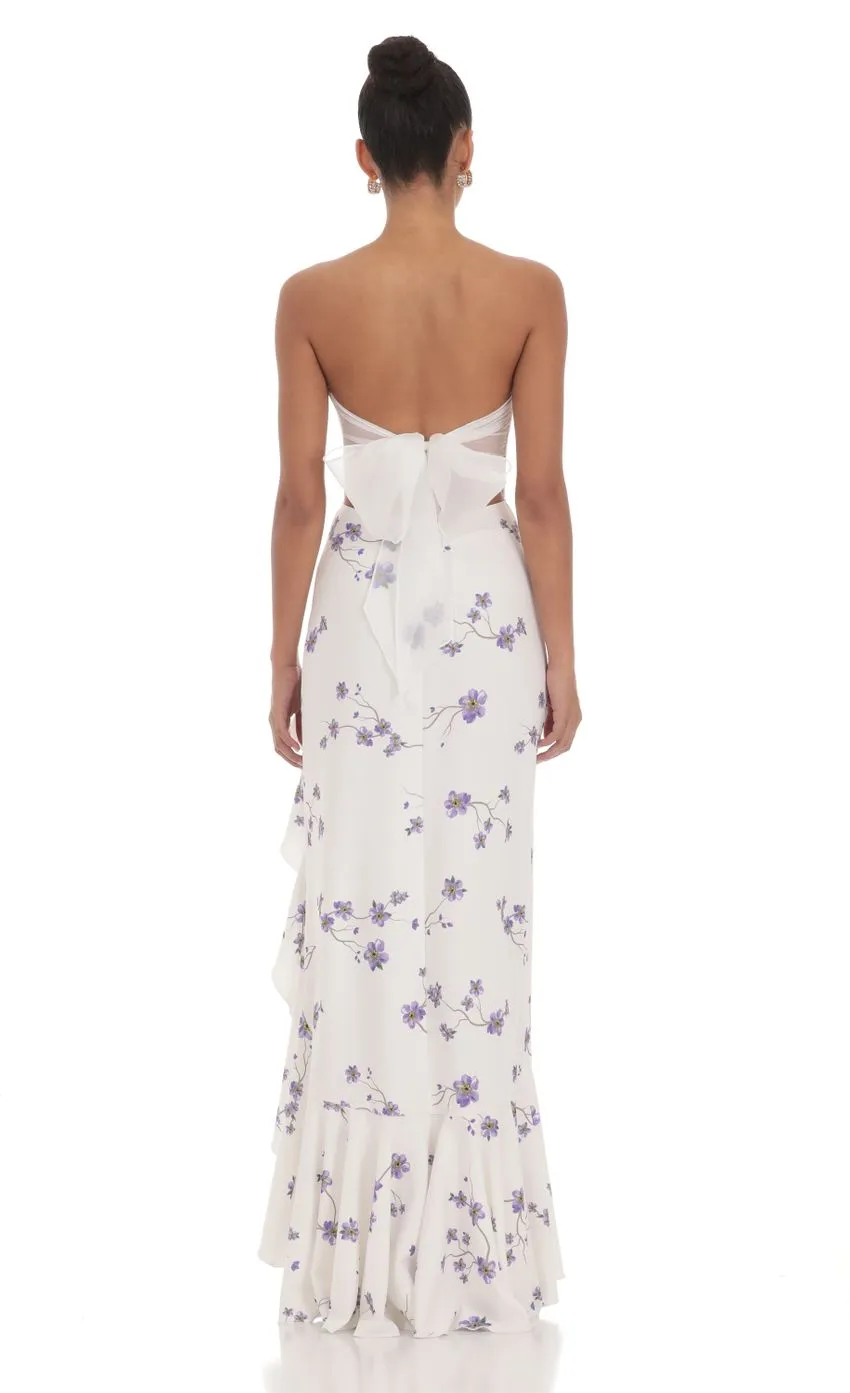 Strapless Back Bow Corset Maxi Dress in Navy