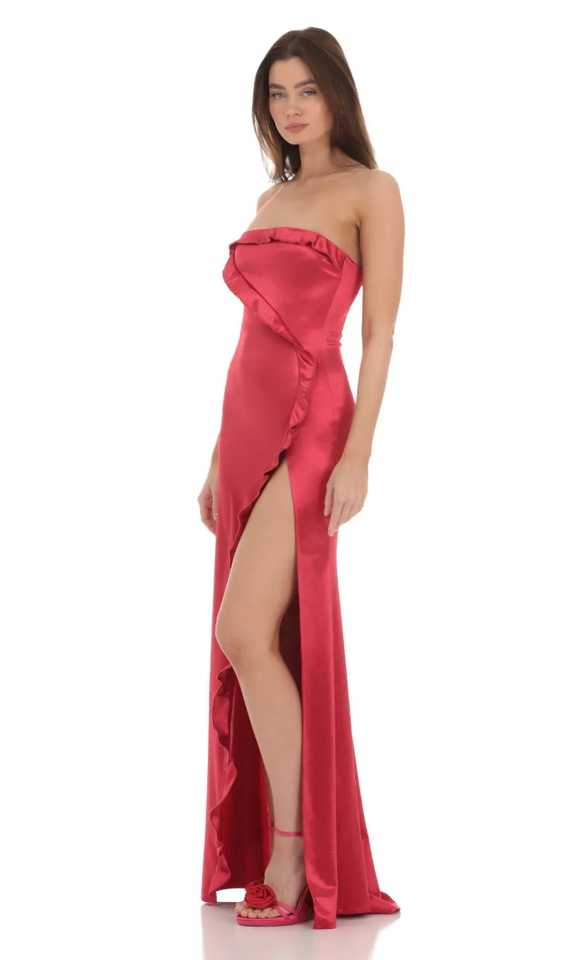 Strapless Satin Maxi Dress in Blue