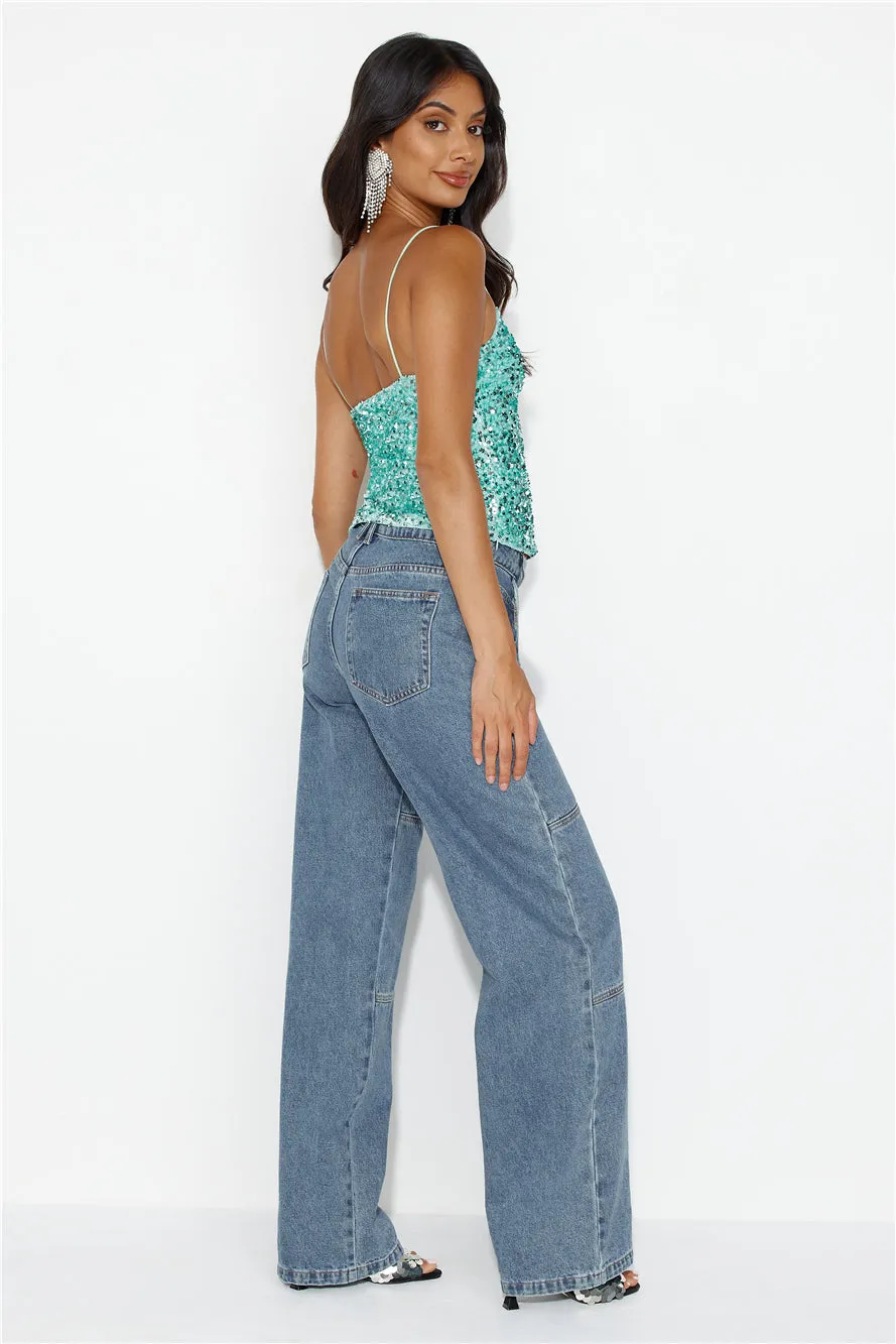Sparkling Diamond Sequin Crop Top Mint