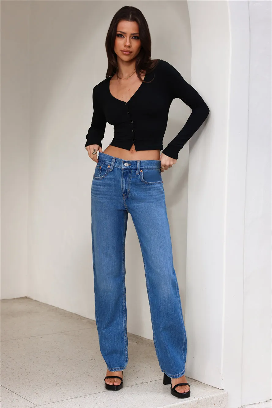 Easy Ribbed Long Sleeve Crop Top Black