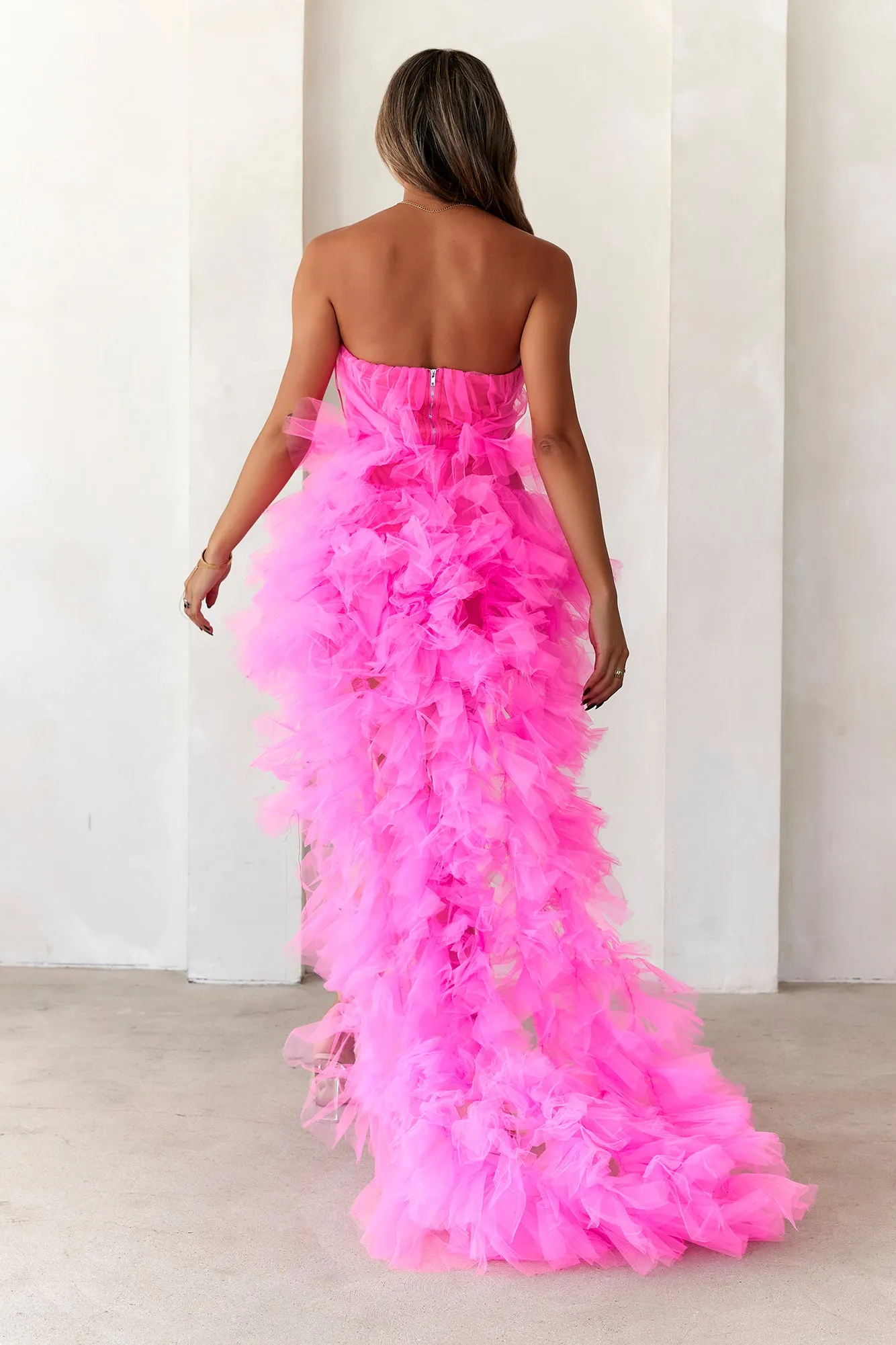 She's The Main Girl High Low Tulle Dress Neon Pink