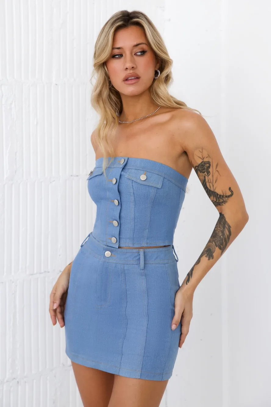 Paid Attendance Denim Crop Top Light Denim