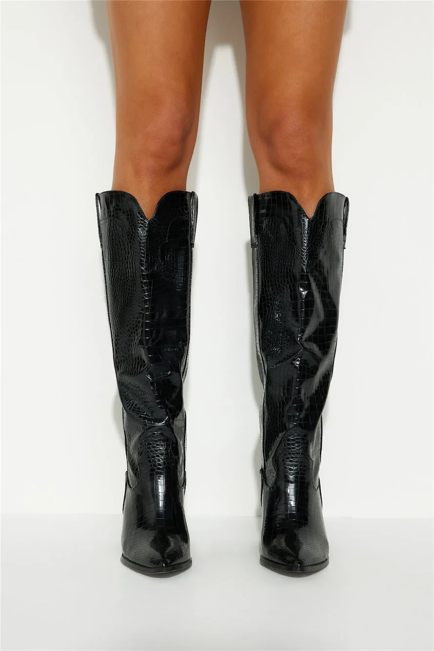 BILLINI Francoise Boots Shiny Black Croc