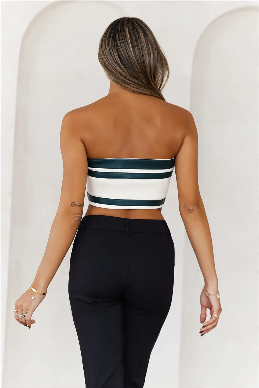 Team Saints Strapless Faux Leather Crop Top Ivory