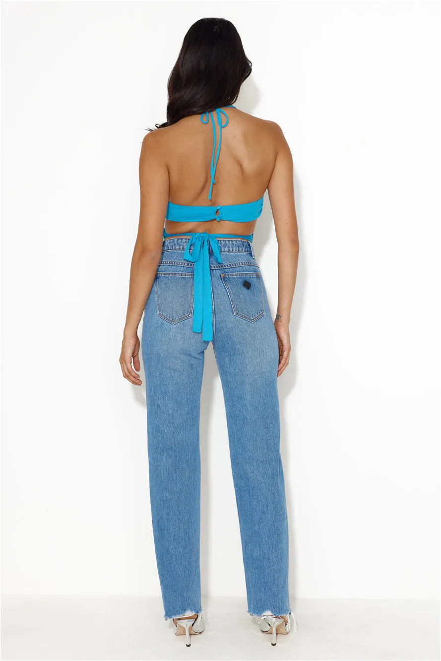 Festival Hours Halter Crop Top Blue
