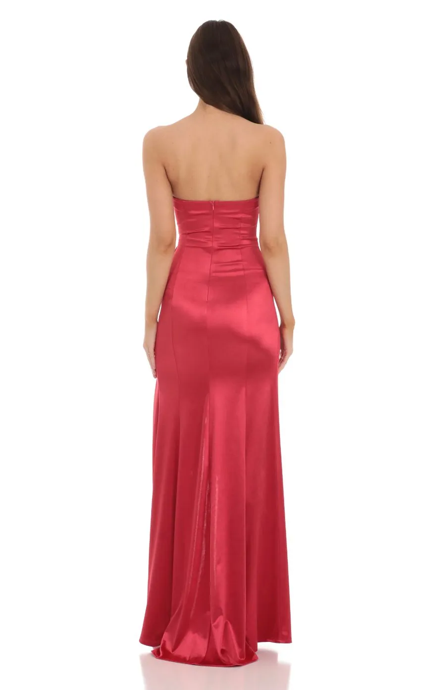 Strapless Satin Maxi Dress in Blue