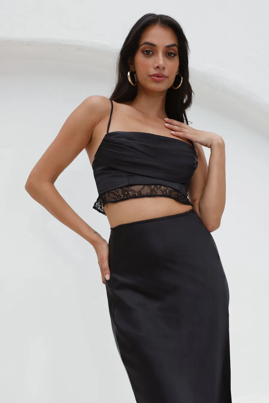 Lavishness Satin Crop Top Black