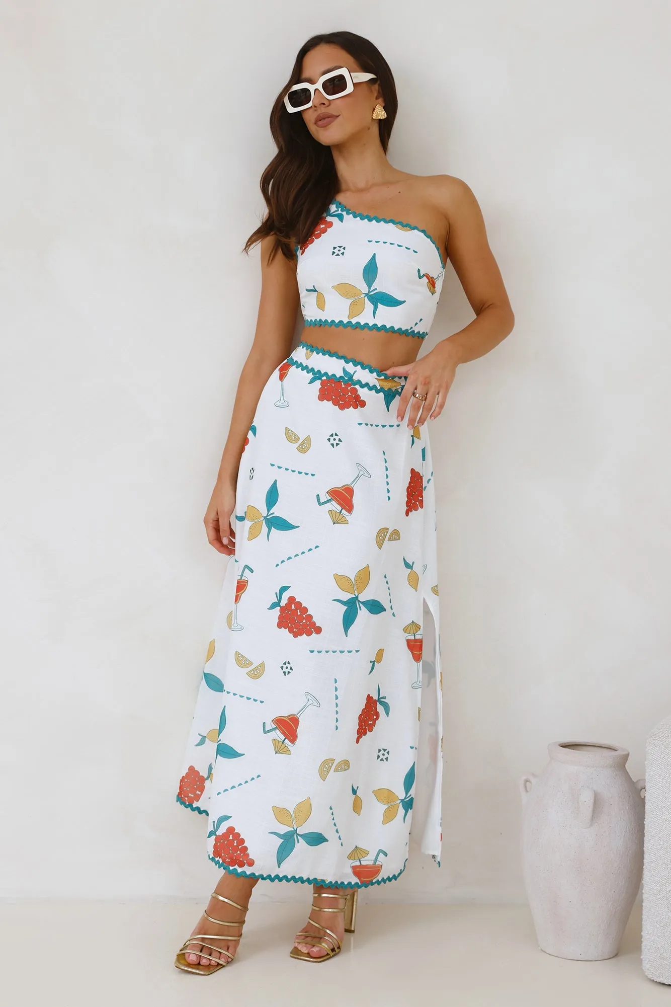 Citrus Squeeze One Shoulder Crop Top White