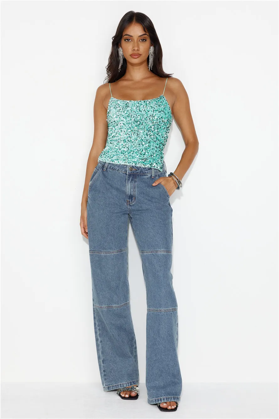 Sparkling Diamond Sequin Crop Top Mint