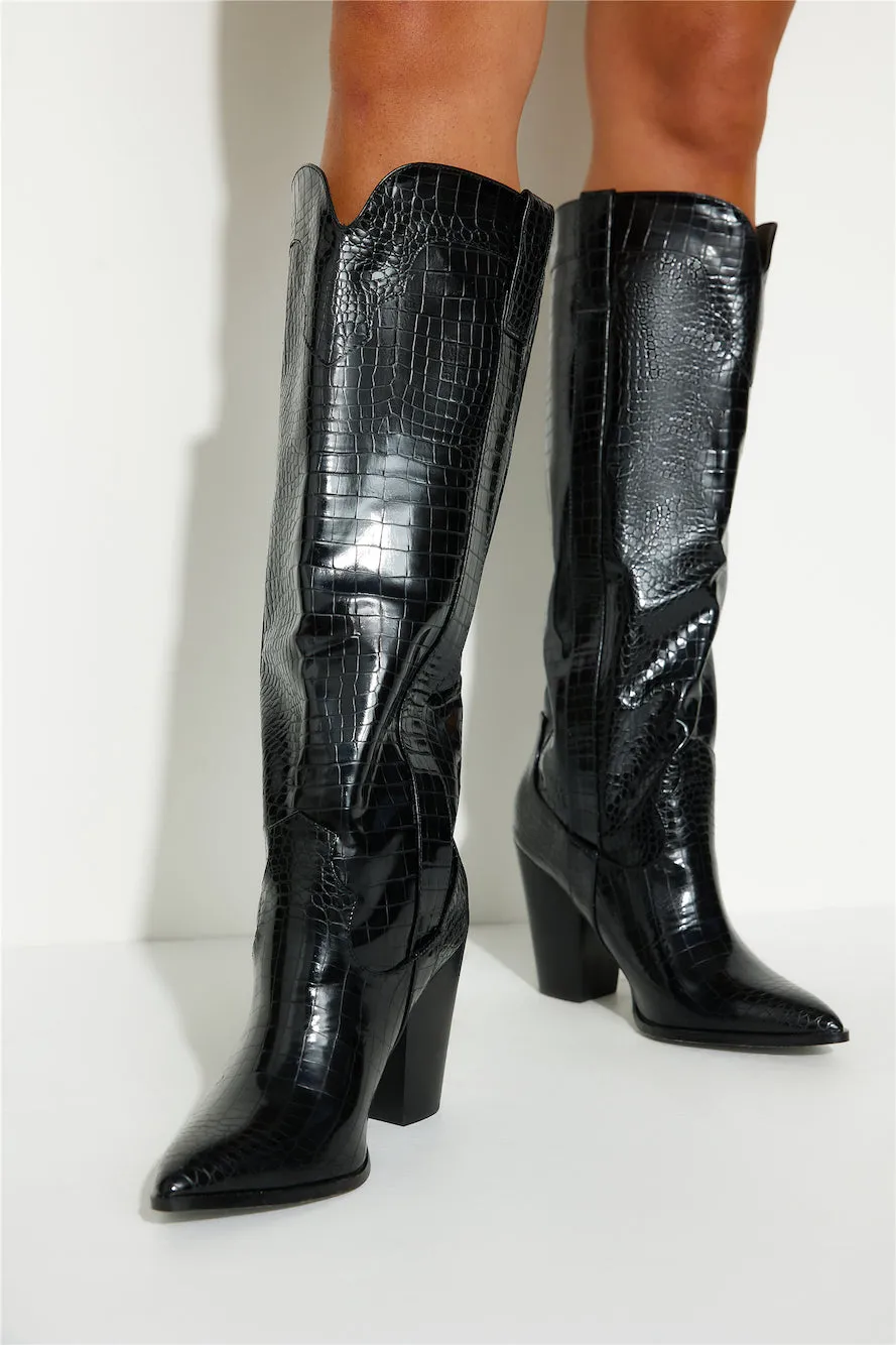BILLINI Francoise Boots Shiny Black Croc