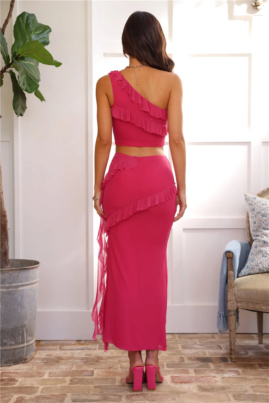 Try To Love Mesh Frill Maxi Skirt Pink