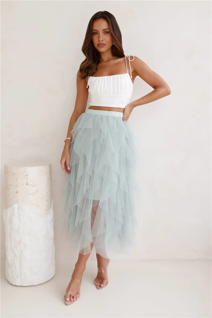 Twirl This Way Tulle Midi Skirt Sage