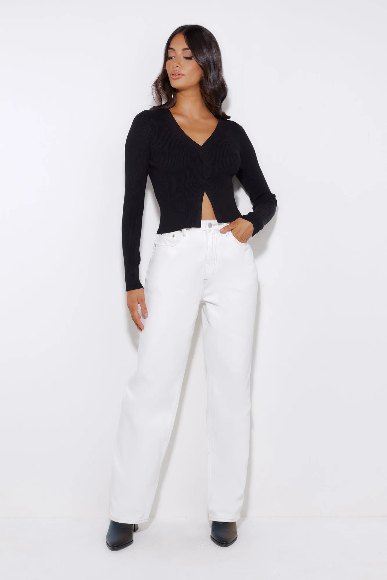 Take Off Ribbed Top Black