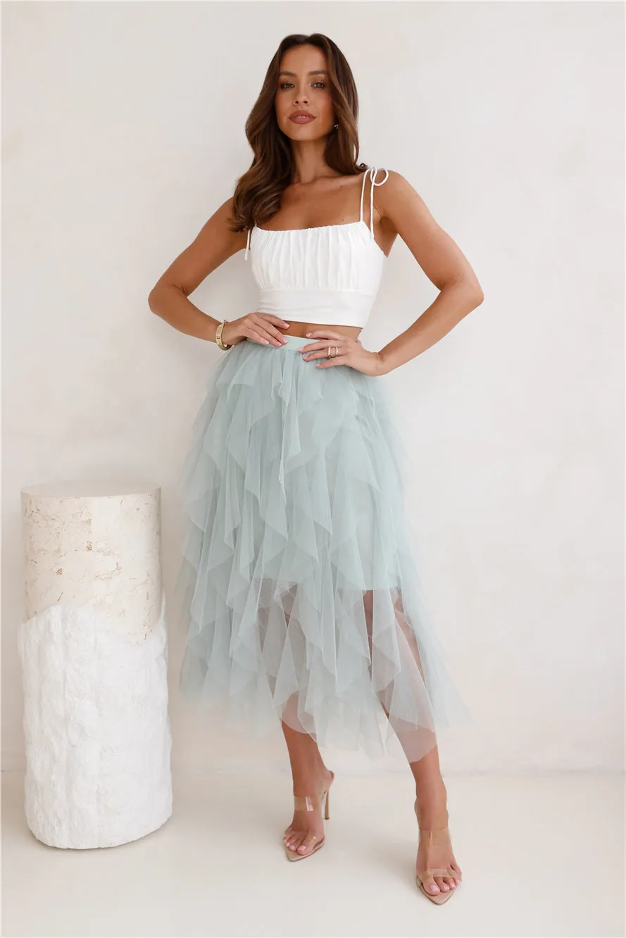 Twirl This Way Tulle Midi Skirt Sage