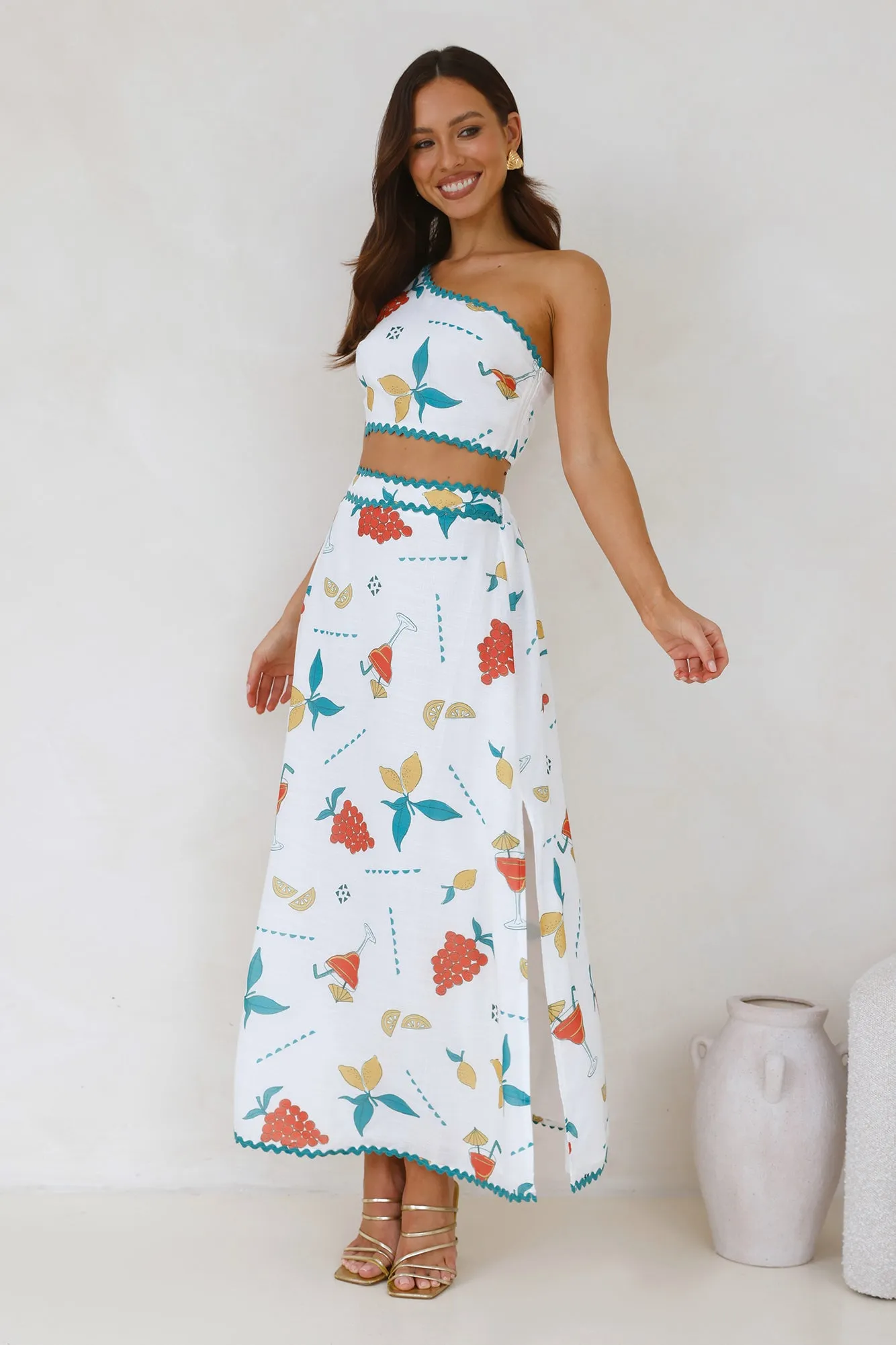 Citrus Squeeze One Shoulder Crop Top White