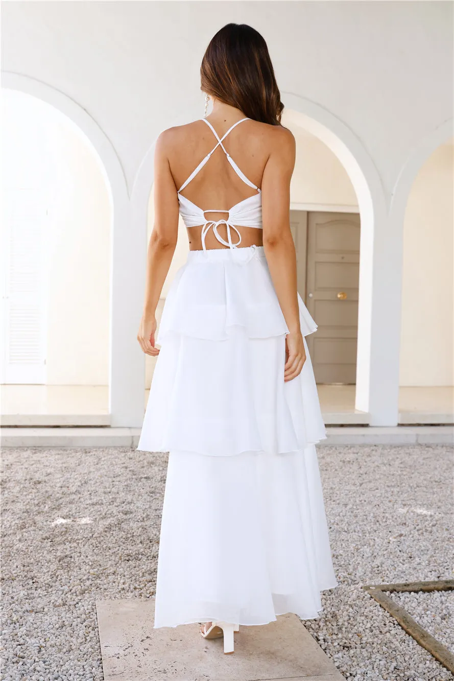 Two Becomes One Frill Maxi Skirt White