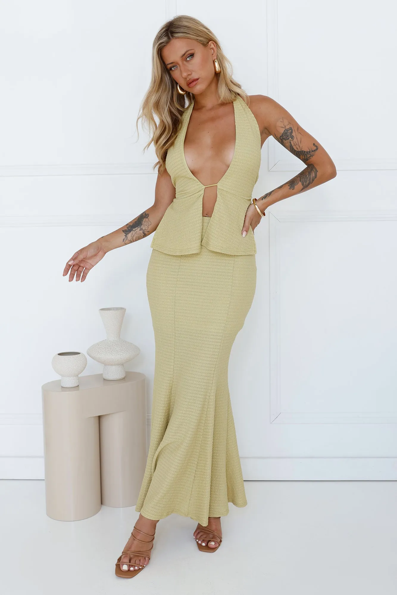 Moonlit Vibe Halter Top Lime