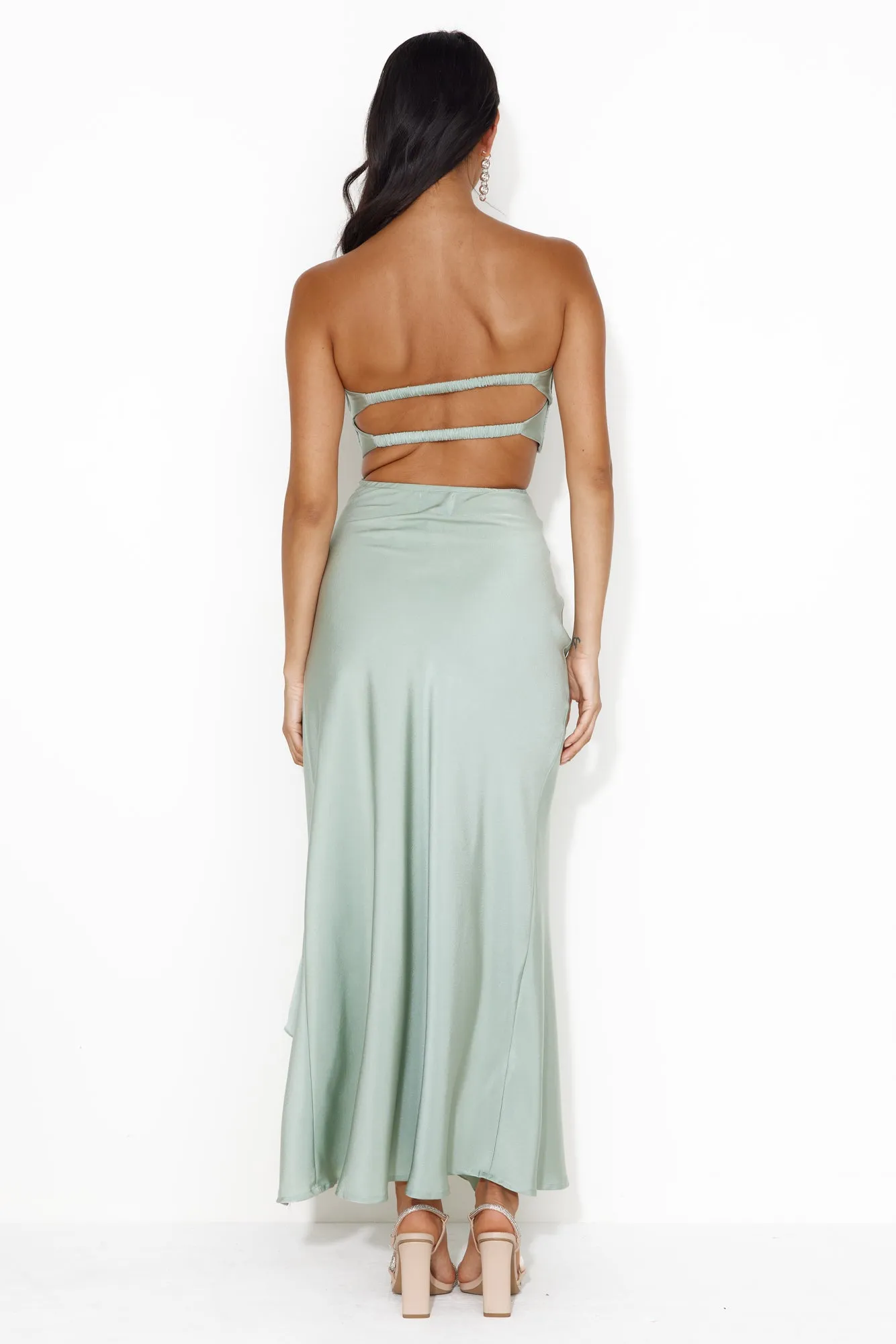 Diary Of Secrets Satin Strapless Crop Top Sage
