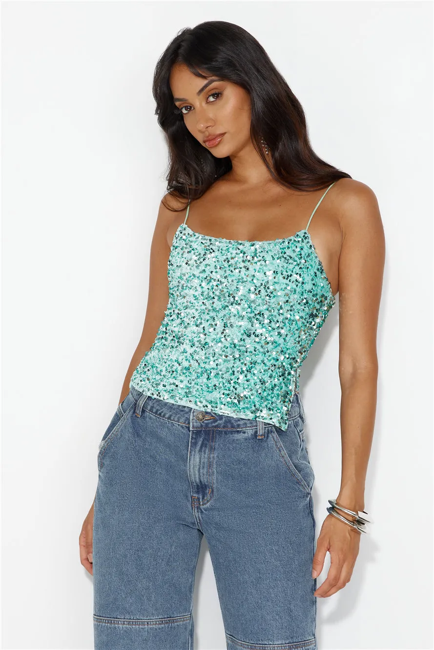 Sparkling Diamond Sequin Crop Top Mint