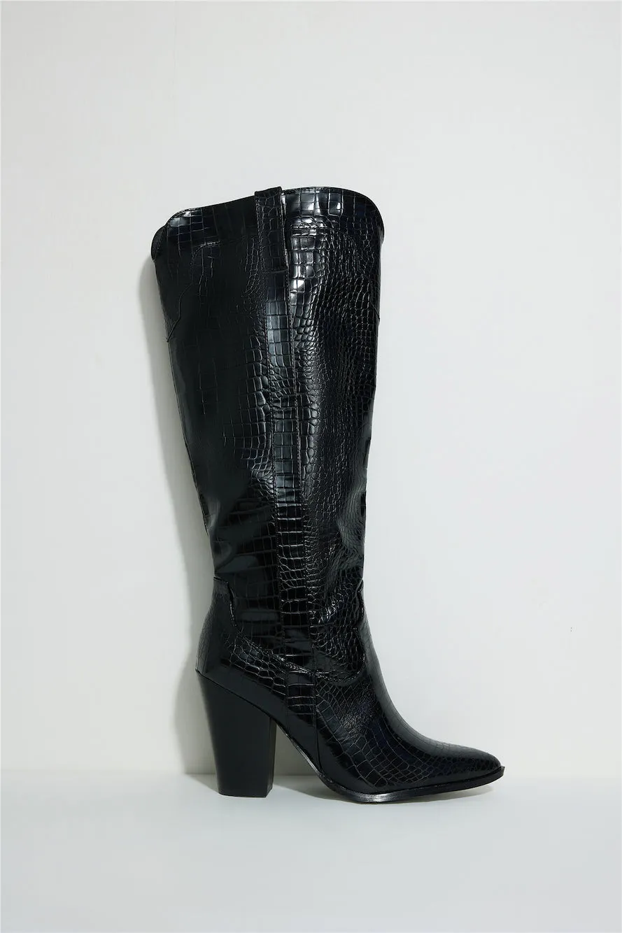 BILLINI Francoise Boots Shiny Black Croc