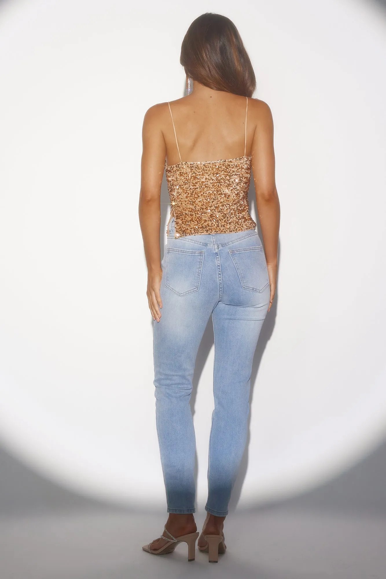 Sparkling Diamond Sequin Crop Top Champagne