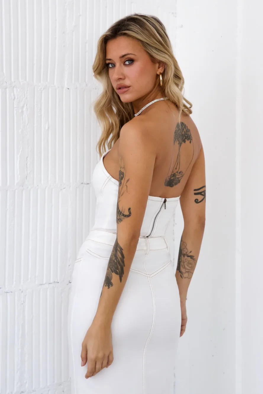 Trendsetter's Diary Denim Crop Top White