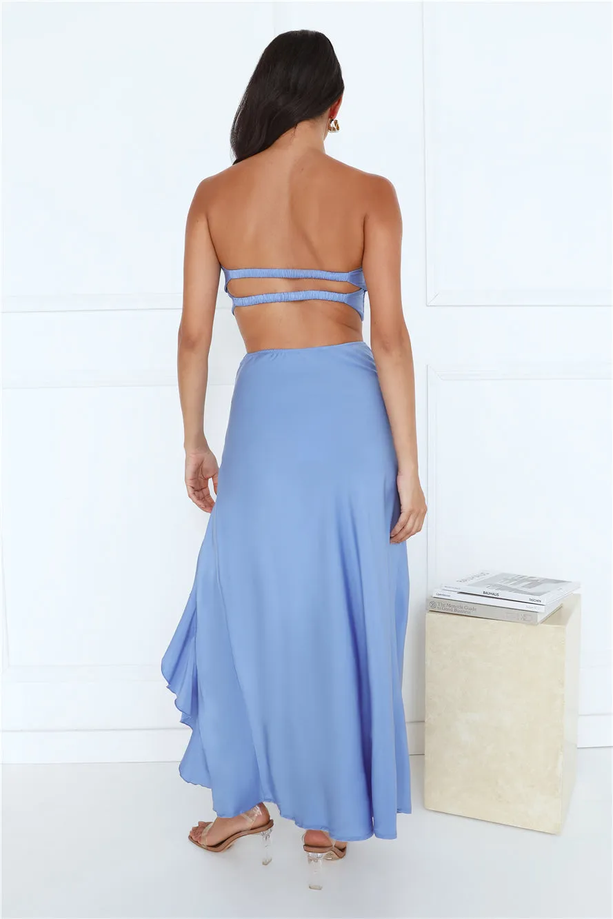 Diary Of Secrets Satin Strapless Crop Top Blue